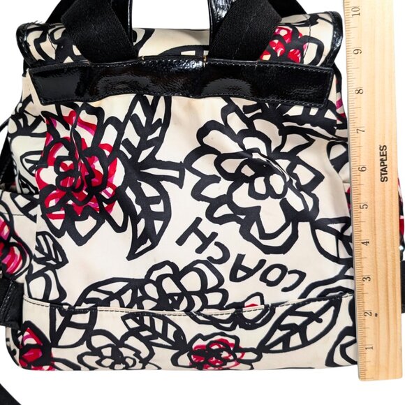 Coach Poppy Daisy Floral Graffiti Nylon Patent Leather Backpack F16582 - Picture 3 of 12